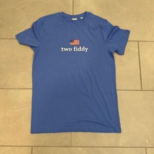 Stanley Stella Two Fiddy American Flag Graphic Tee Blue Mens Medium Short Sleeve